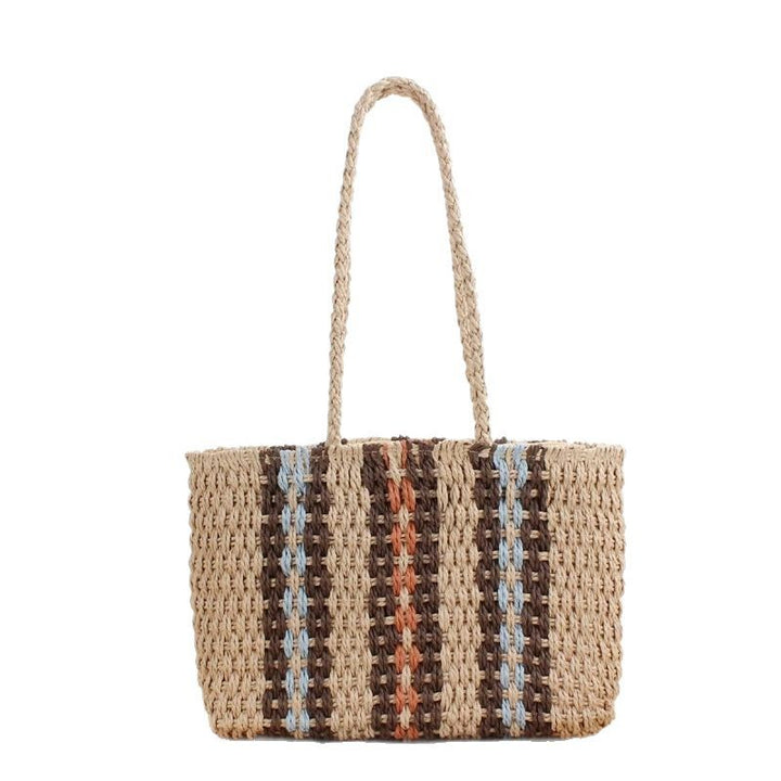 Tote bag made of naturally woven material with geometric pattern Kalsten