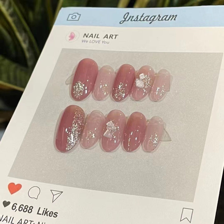 Artistic Press-On Nail Set with Crystal Accents