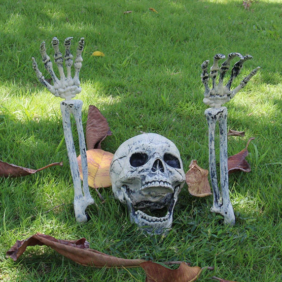 Movable skeleton hand earth spikes for Halloween garden decoration made of weatherproof plastic