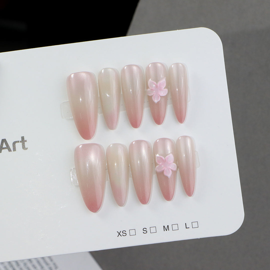 Elegant Press-On Nail Set with Floral Accents Kalsten