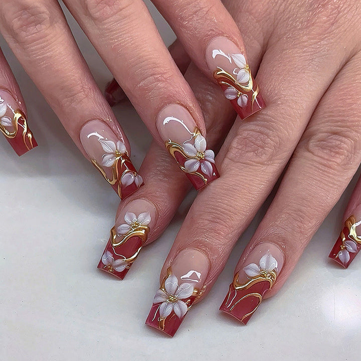 Artistic Floral 3D Press-On Nail Art Kalsten