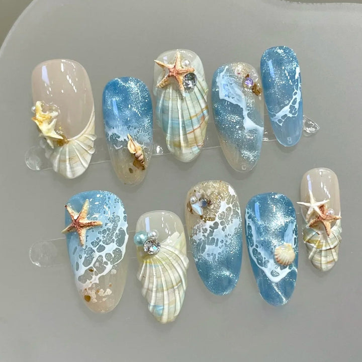 Sea-Themed Press-On Nail Art Set
