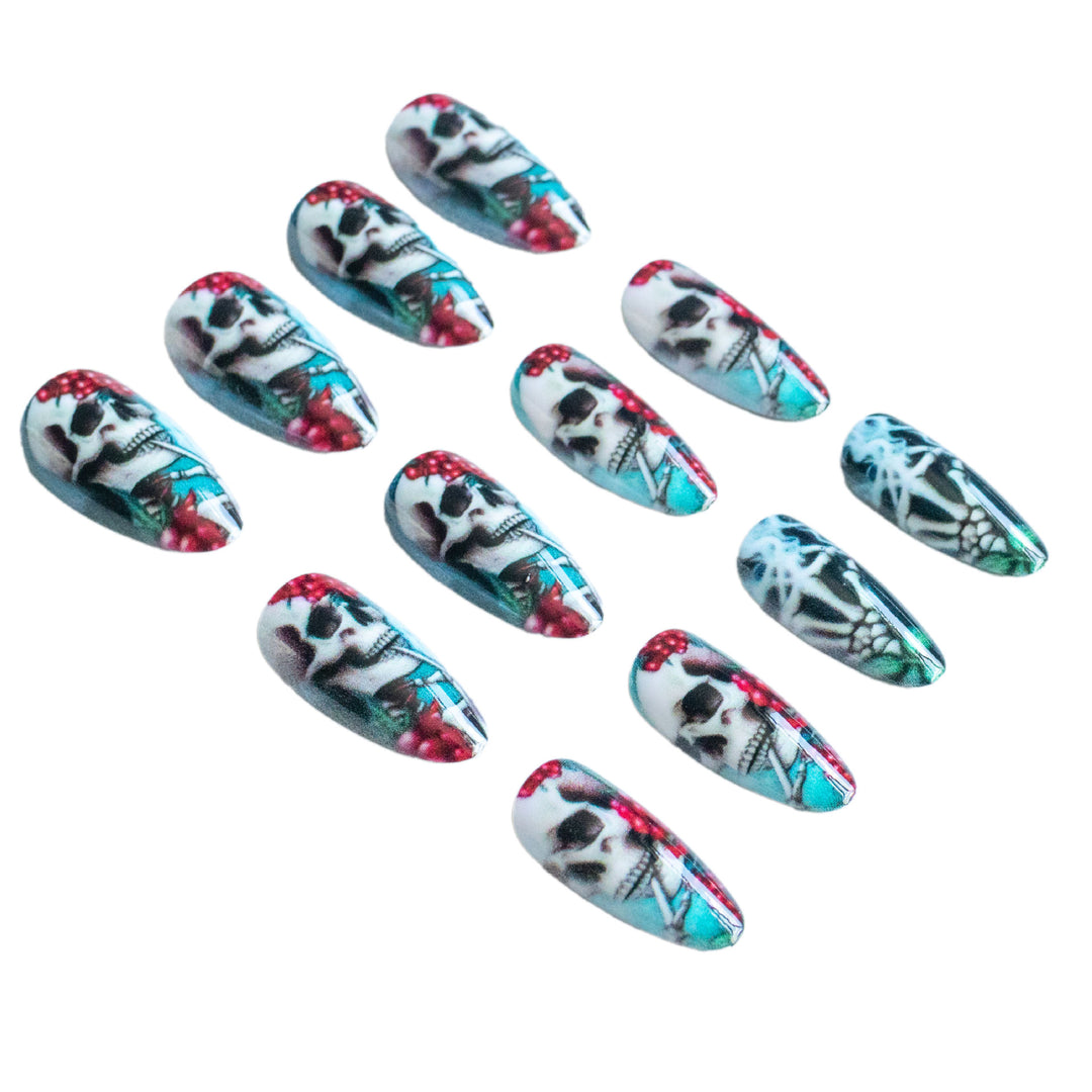 Artistic Skeleton-Themed Press-On Nails