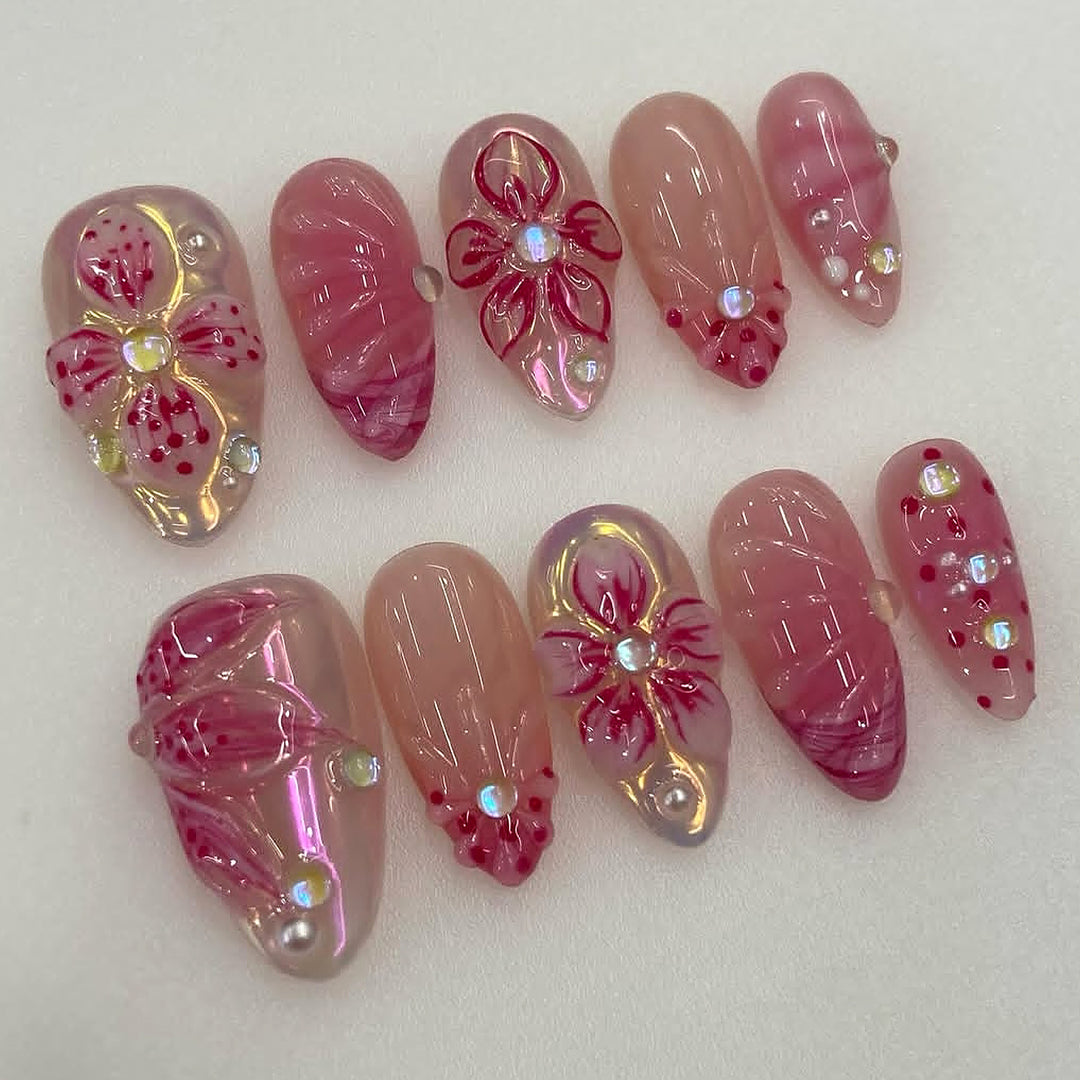 Artistic 3D Floral Design Press-On Nail Set