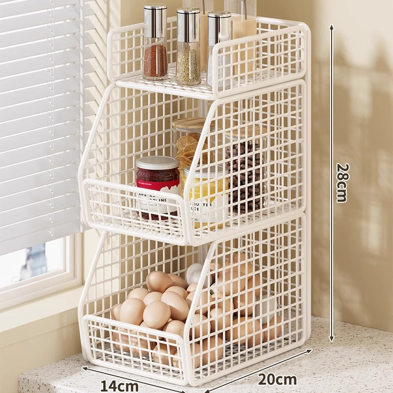 Stackable Two-Basket and Top Shelf Wire Countertop Pantry Organizer
