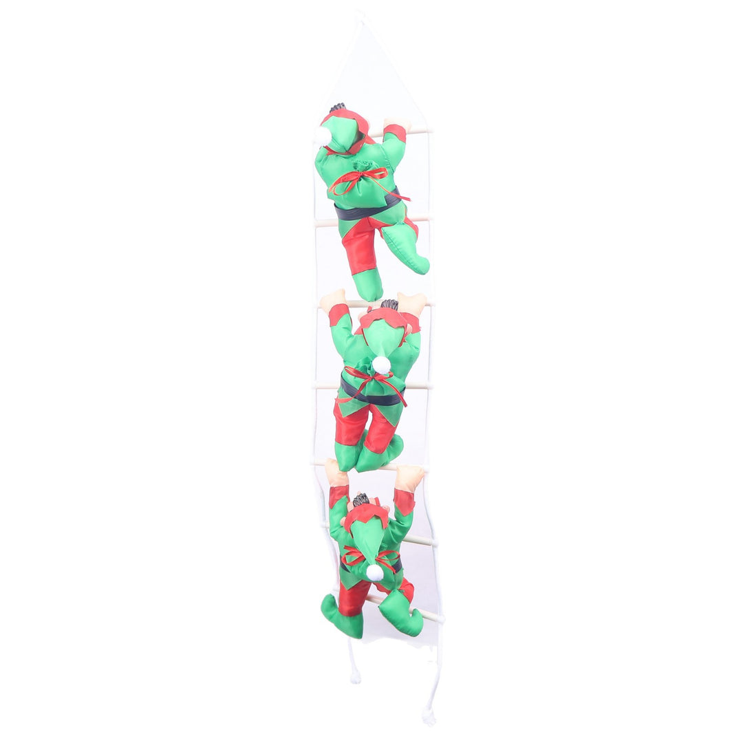 Inflatable Santa Claus figures climbing ladder