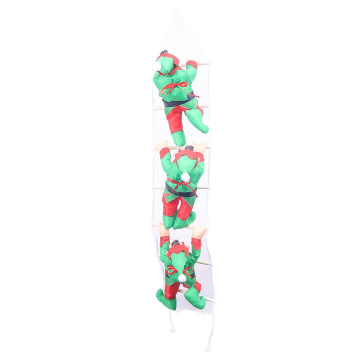 Inflatable Santa Claus figures climbing ladder