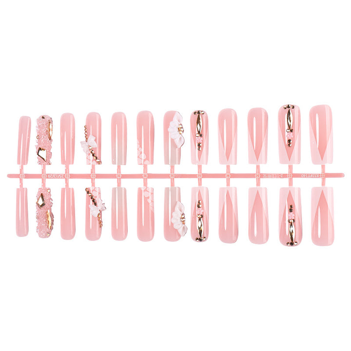 Decorative Artificial Nail Set with Floral and Gem Accents kalsten