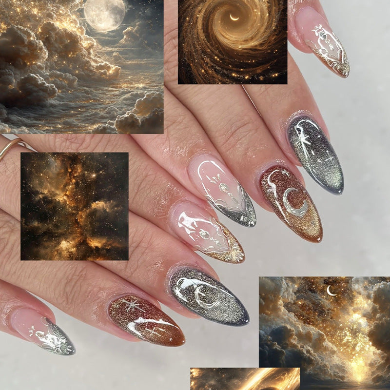 Decorative Press-On Nail Set with Unique Celestial Designs kalsten