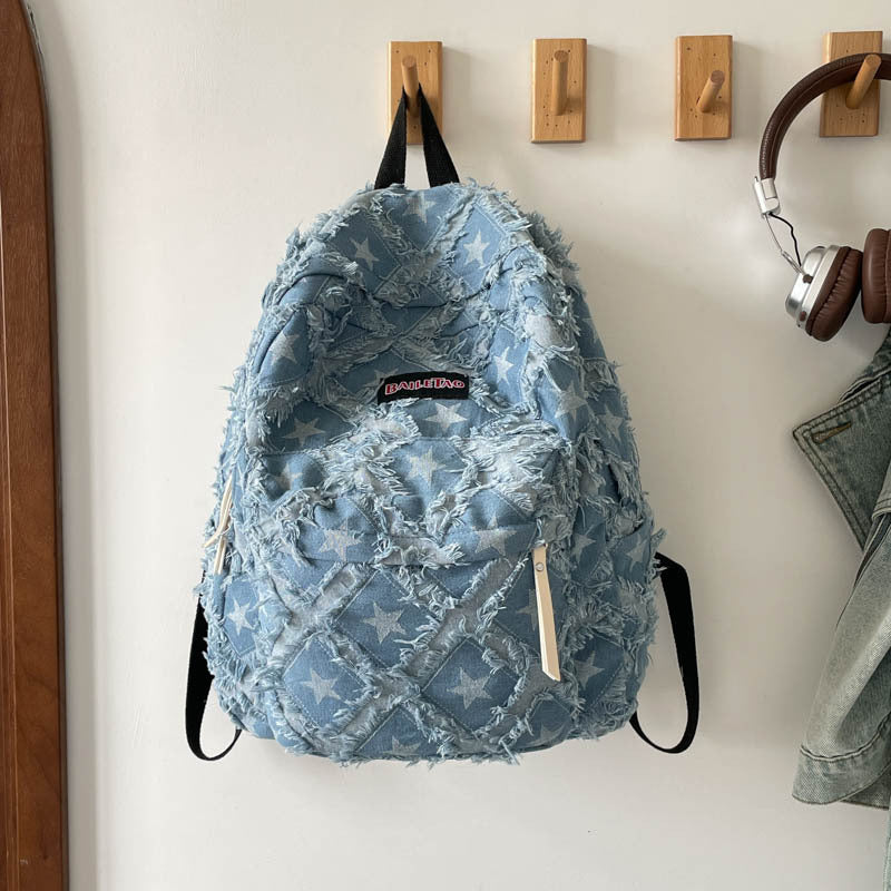 Distressed Star Pattern Denim Backpack Kalsten