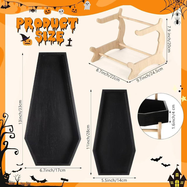 Sarg-shaped two-tier serving tray set with bamboo stand