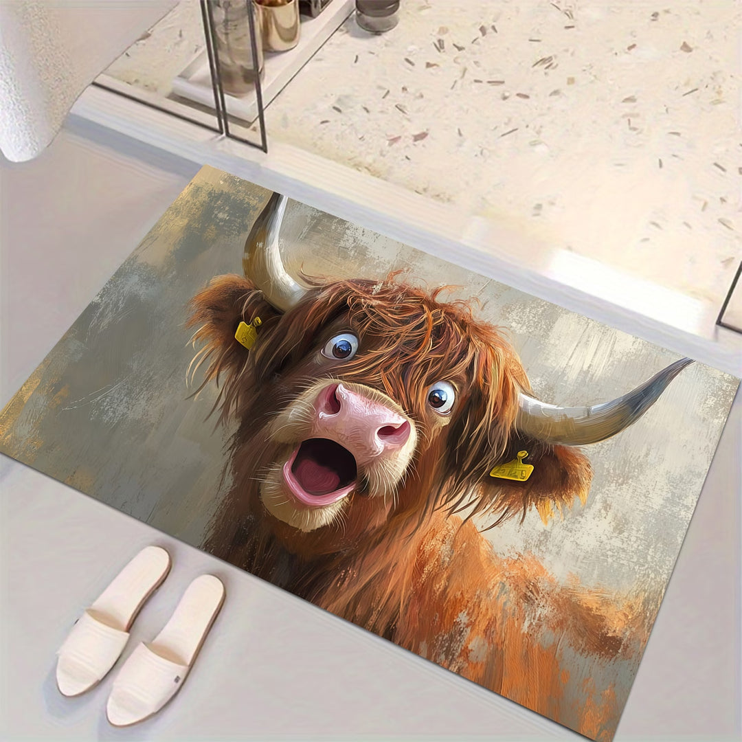 Colorful Highland Cow-Themed Area Mat