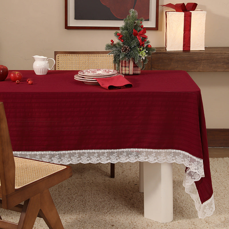 Rectangular festive tablecloth with lace border and fine waffle texture Kalsten