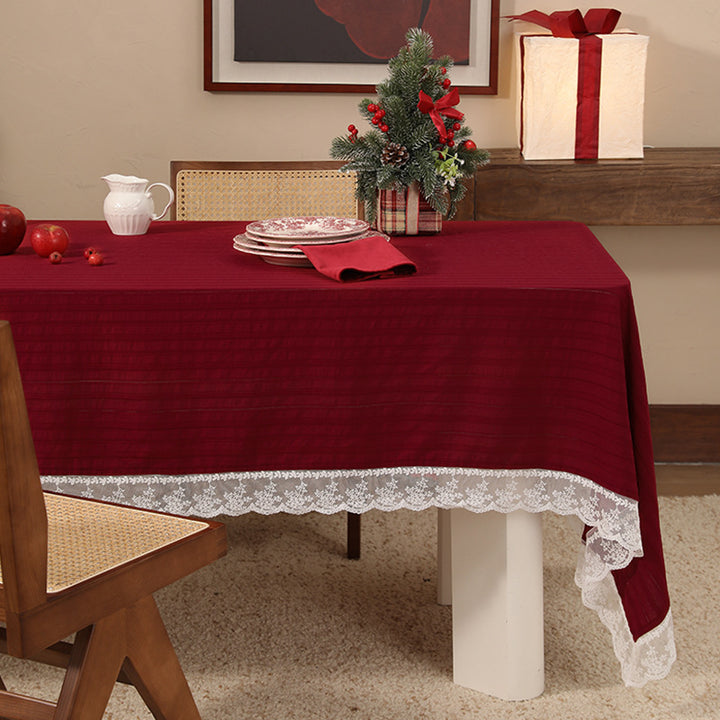 Rectangular festive tablecloth with lace border and fine waffle texture Kalsten
