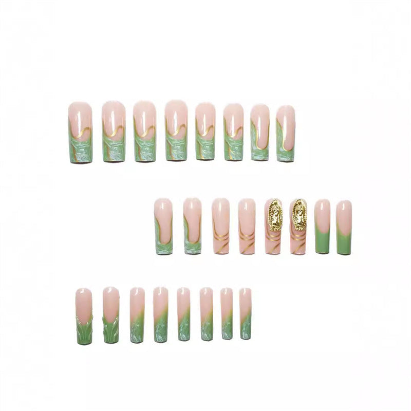 Artistic Press-On Nail Extensions with Gold Detailing Kalsten