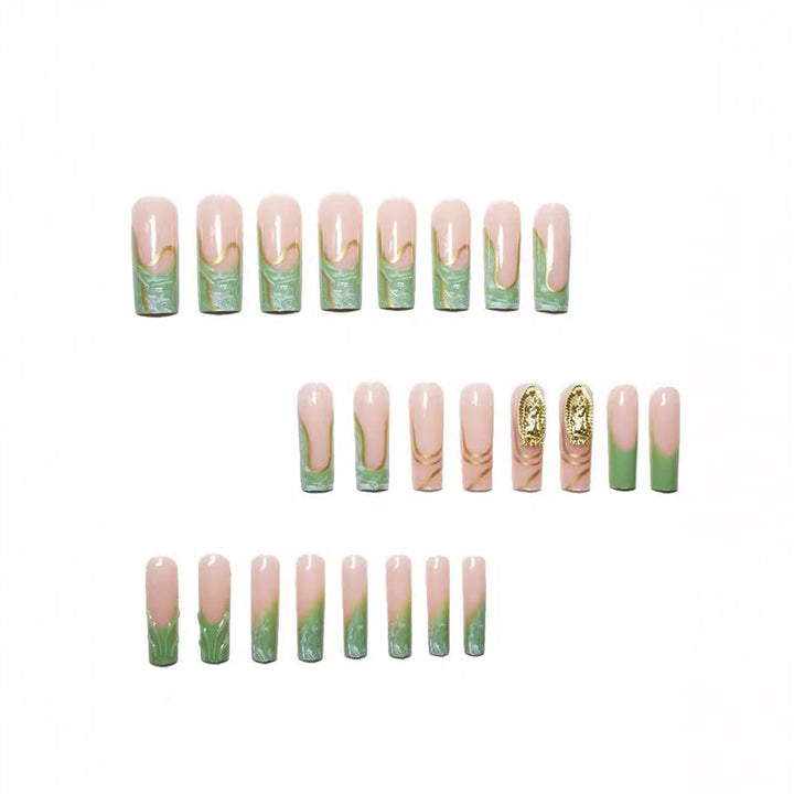 Artistic Press-On Nail Extensions with Gold Detailing Kalsten