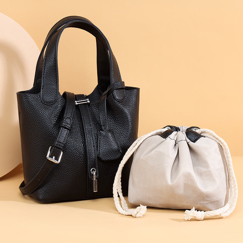 Dual-Compartment Textured Leather Tote Bag Kalsten