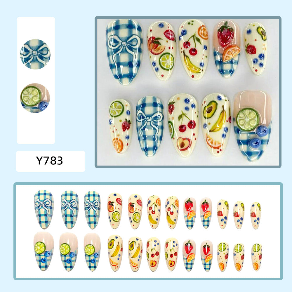 Artificial nails with fruity and checkered design Kalsten