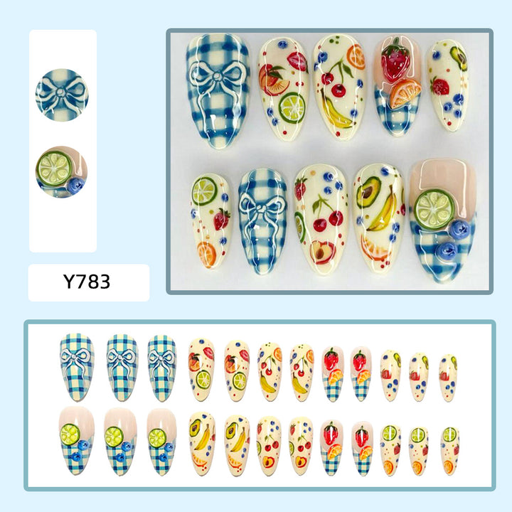 Artificial nails with fruity and checkered design Kalsten
