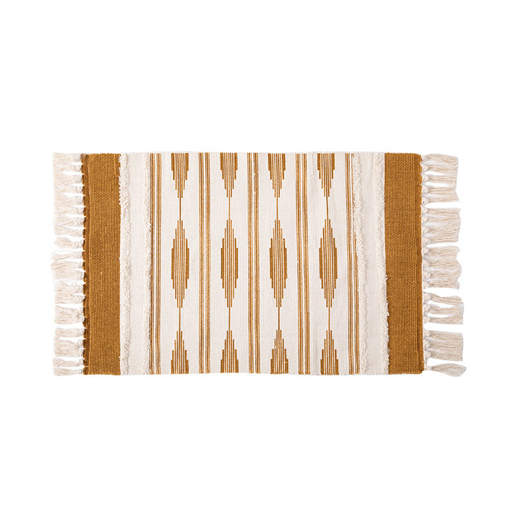 Woven runner rug with fringes and geometric ethnic pattern Kalsten