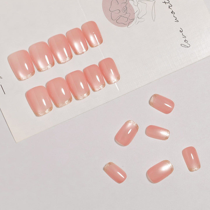 Glossy French Tip Press-On Nails with Shimmer Effects Kalsten
