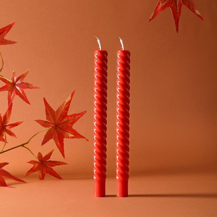 Sinuous Sculptural Taper Candle Pair Long-Burning Dripless Dinner Candles