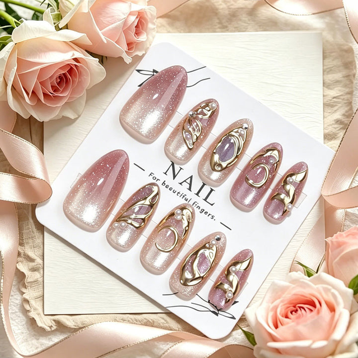 Elegant Press-On Nail Set with Artistic Detailing Kalsten