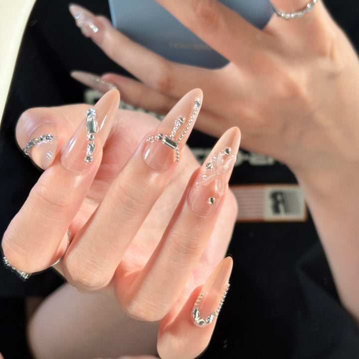 Decorative Stiletto Press-On Nails with Crystal Accents Kalsten
