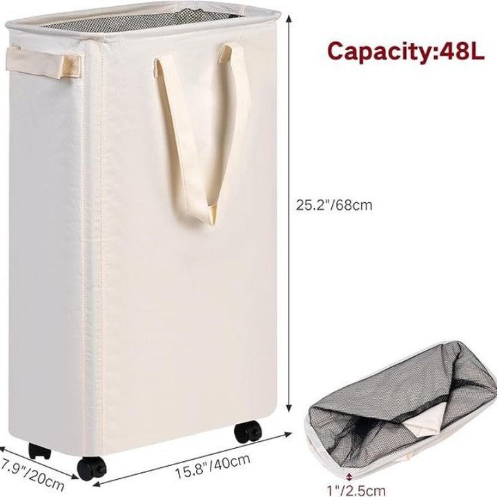 Foldable laundry basket with wheels and practical lid Kalsten
