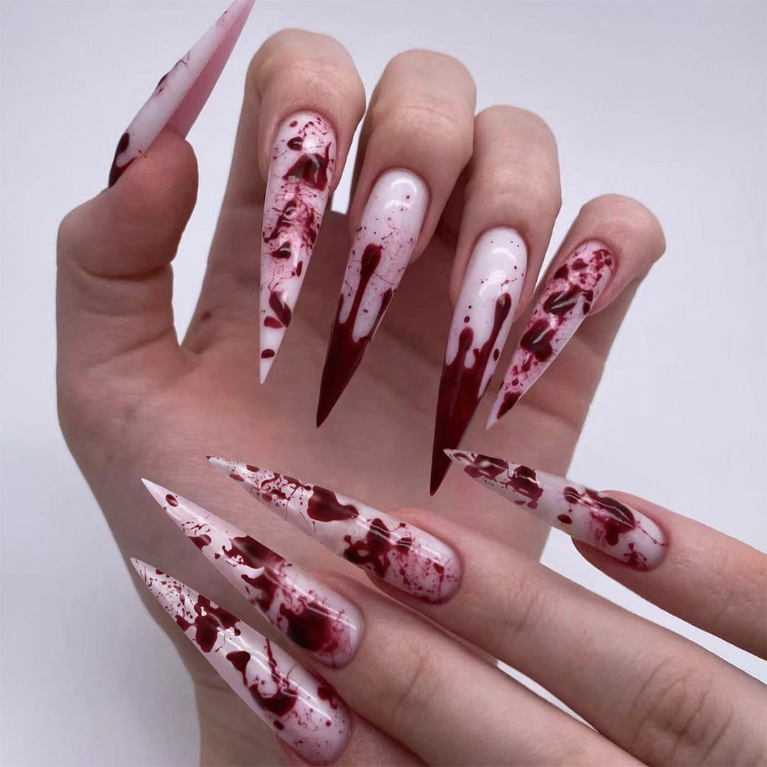 Artificial long stiletto nails with blood design Kalsten