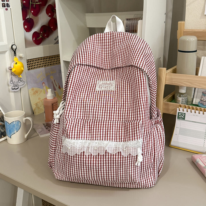 Charming Striped Lace-Trimmed Backpack Kalsten