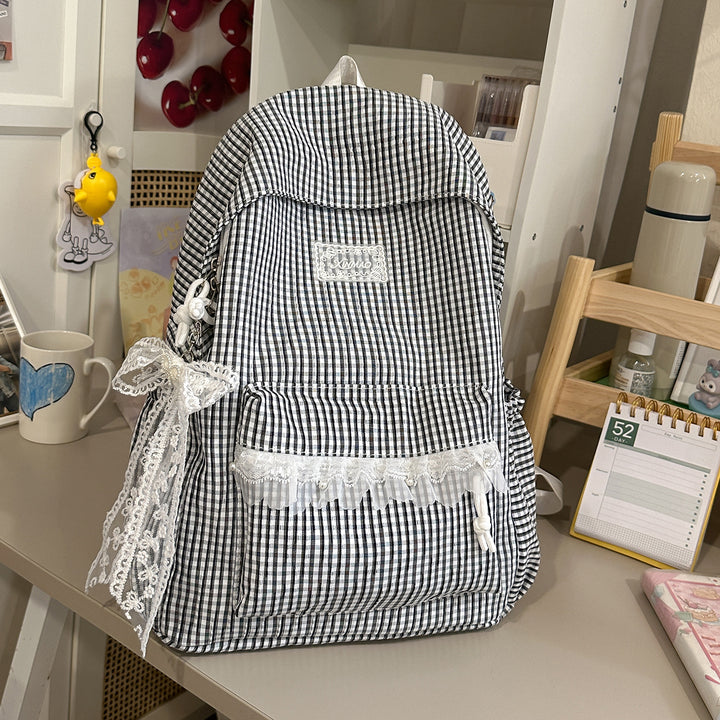 Charming Striped Lace-Trimmed Backpack Kalsten