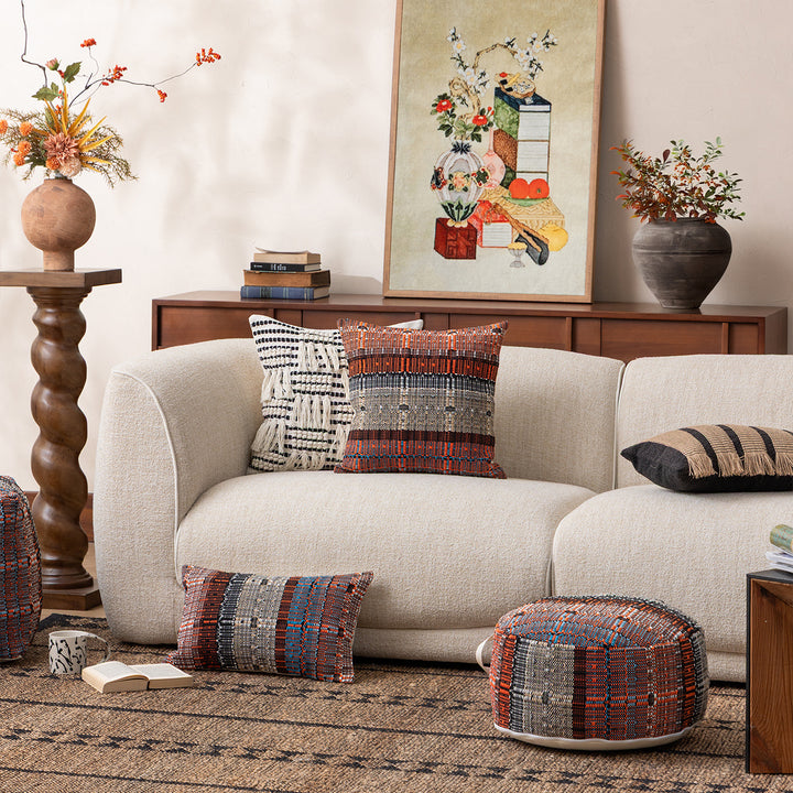 Woven Reversible Ethno Cushion Cover with Textured Surface and Concealed Zipper Kalsten
