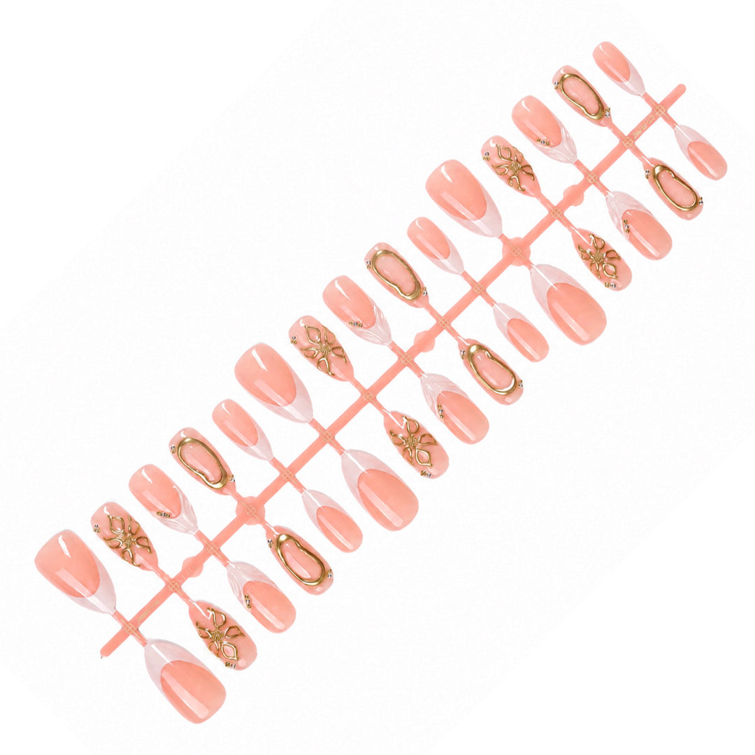 Elegant artificial nails with luxurious golden decorations Kalsten