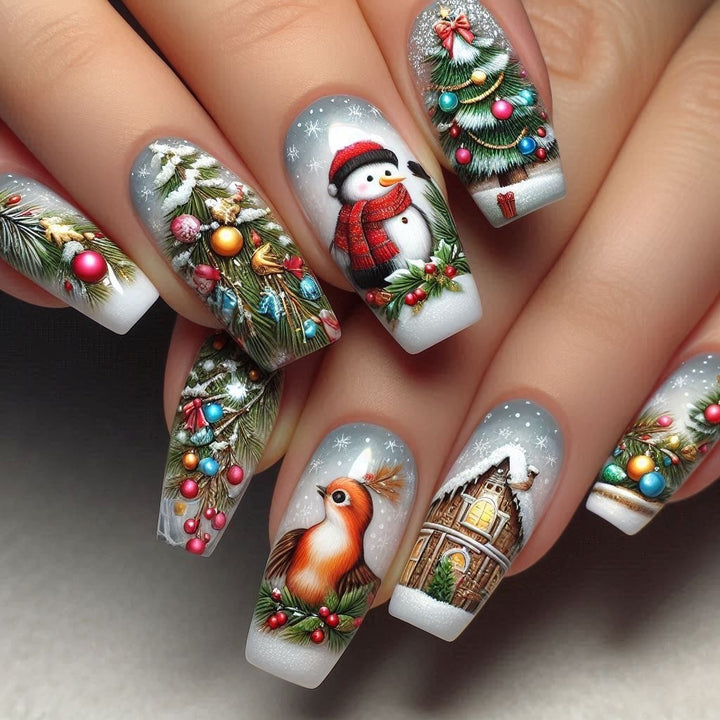 Creative artificial nails in festive Christmas design Kalsten
