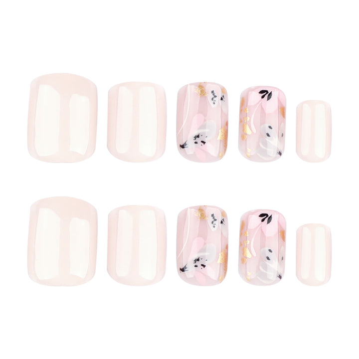 Elegant Artificial Nail Design with Floral Accents Kalsten