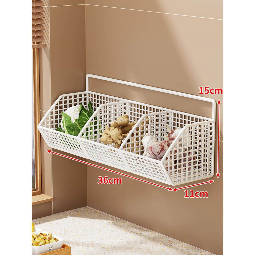 Wall-Mounted Dual-Tier Ventilated Kitchen Produce Storage Basket