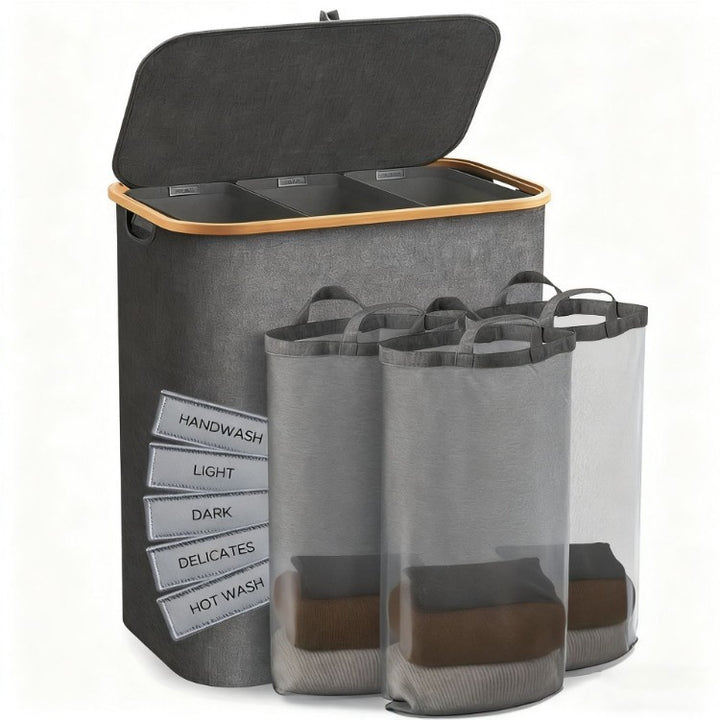 Laundry separation system with three compartments and removable inner pockets Kalsten
