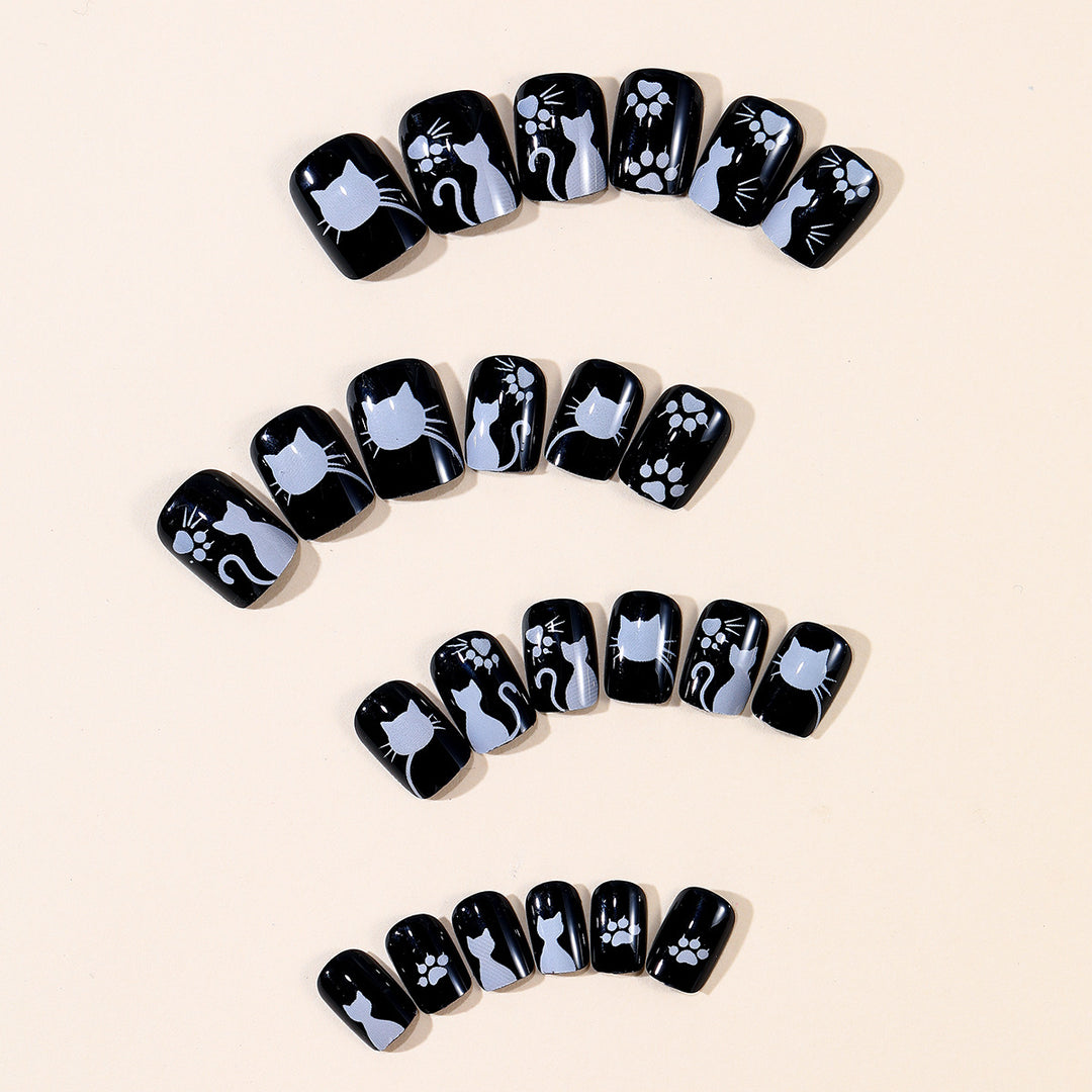 Whimsical Cat-Themed Press-On Nail Art Kalsten