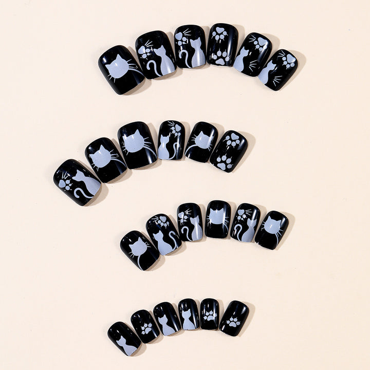 Whimsical Cat-Themed Press-On Nail Art Kalsten