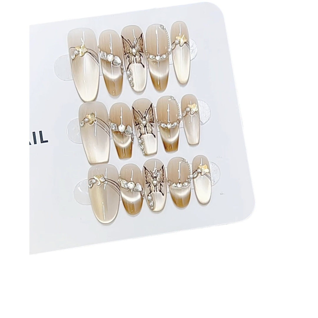 Artistic Butterfly and Pearl-Embellished Press-On Nail Set Kalsten