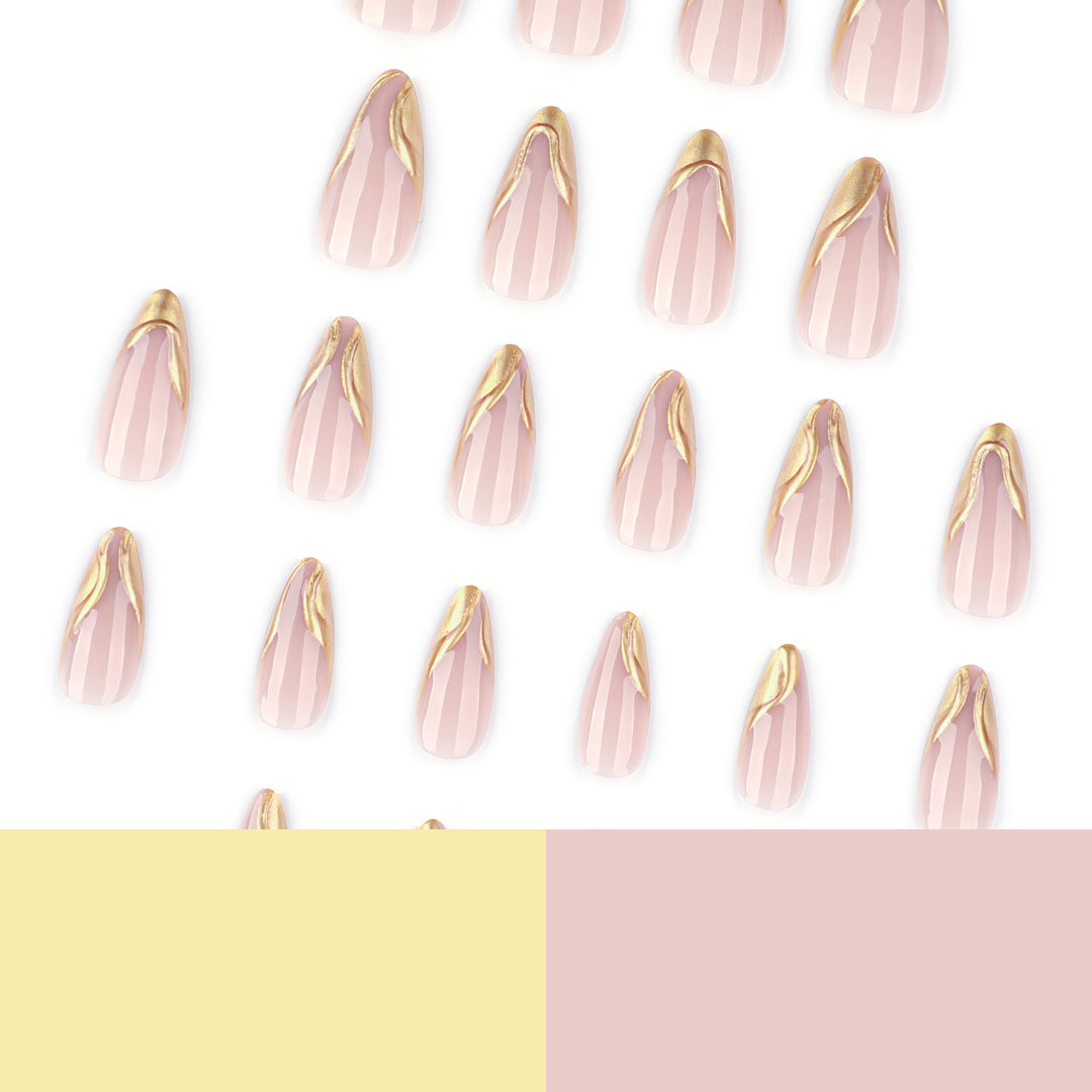 Elegant Stiletto Nails with Shimmering Gold Accent Kalsten