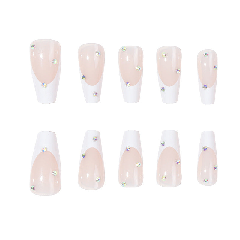 Elegant Iconic French Tip Press-On Nails with Rhinestone Accents Kalsten