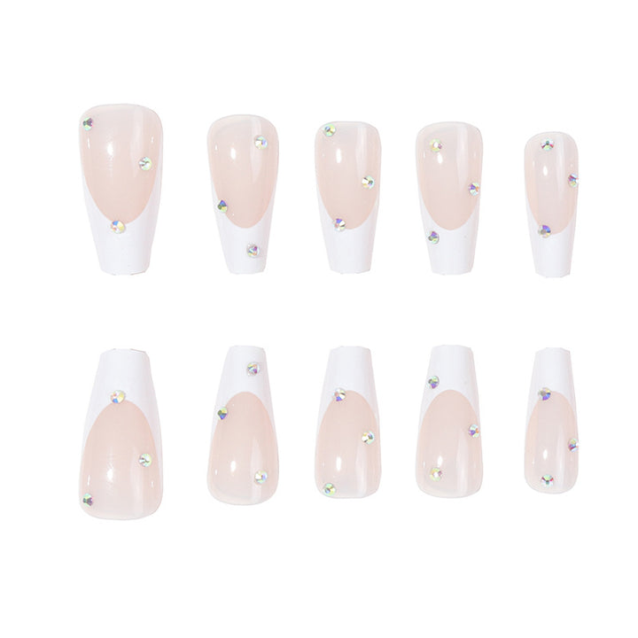 Elegant Iconic French Tip Press-On Nails with Rhinestone Accents Kalsten