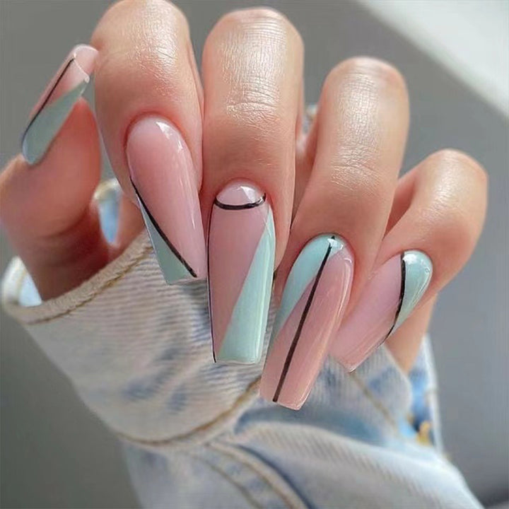 Artistic acrylic nails with geometric design Kalsten