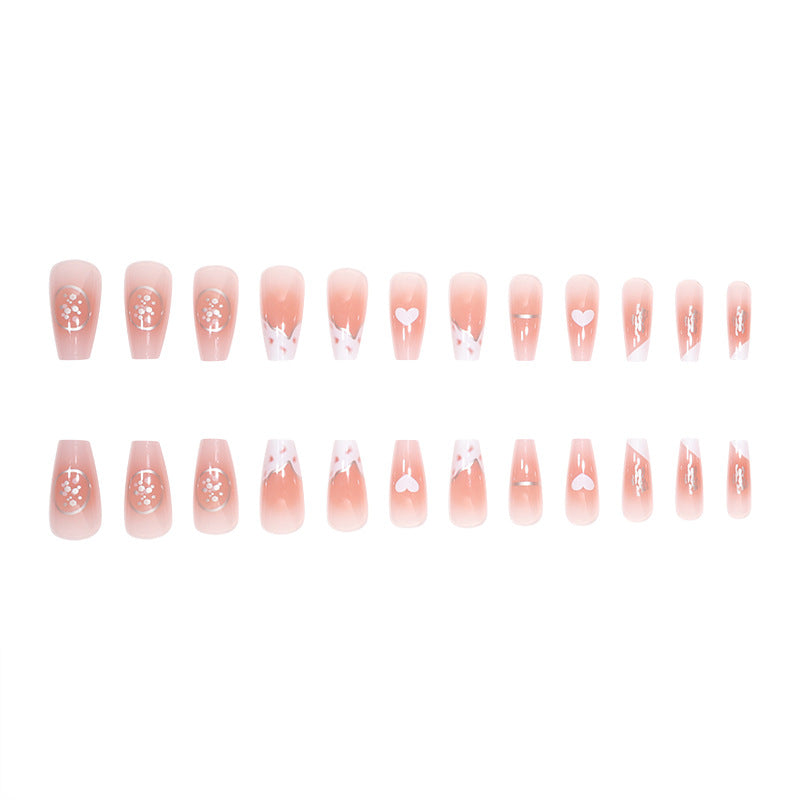 Elegant Long Press-On Nails with Artistic Heart and Gem Accents Kalsten