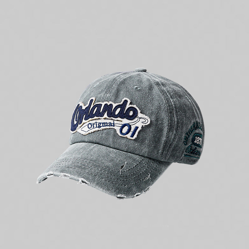 Distressed Cotton Embroidered Cap
