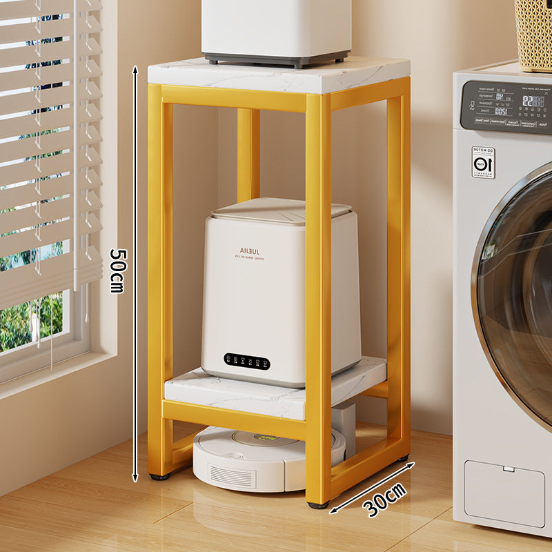 Narrow Two-Tier Metal Appliance Stand with Faux Marble Shelves