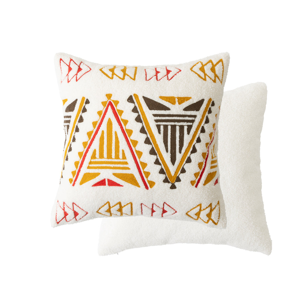 Bouclé pillow with hand-stitched ethnic design and removable cover Kalsten