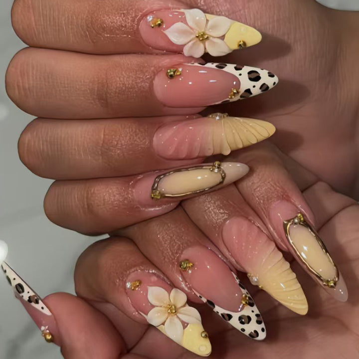 Decorative Stiletto Nail Art Tips with Floral Accents Kalsten